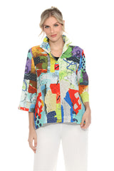 Abstract Art Crinkled Blouse in Multi -4015