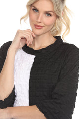 Colorblock Pucker Weave Top in Black & White - 4026