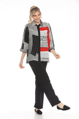 Mixed-Print Button Front Blouse in Red Multi - 4027