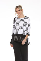 Mixed Stripe Side Slit Top in Black & White - 4035