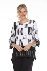 Mixed Stripe Side Slit Top in Black & White - 4035