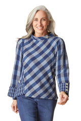 Habitat Plaidemonium Asymmetrical Button Cuff Top - NAVY - image 1