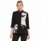 Colorblock Polka-Dot Print Mandarin Collar Jacket - 4043