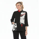 Colorblock Polka-Dot Print Mandarin Collar Jacket - 4043