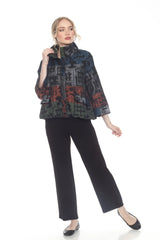 Abstract Brushstroke Print Textured Jacket - 4069