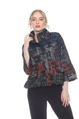 Abstract Brushstroke Print Textured Jacket - 4069