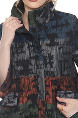 Abstract Brushstroke Print Textured Jacket - 4069