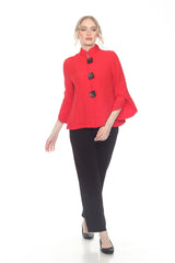 Striking Red Textured Button Jacket - 4094-RD