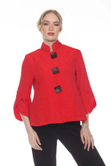 Striking Red Textured Button Jacket - 4094-RD