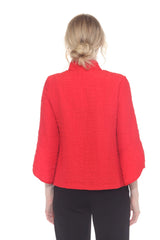 Striking Red Textured Button Jacket - 4094-RD