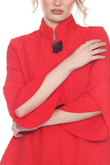 Striking Red Textured Button Jacket - 4094-RD