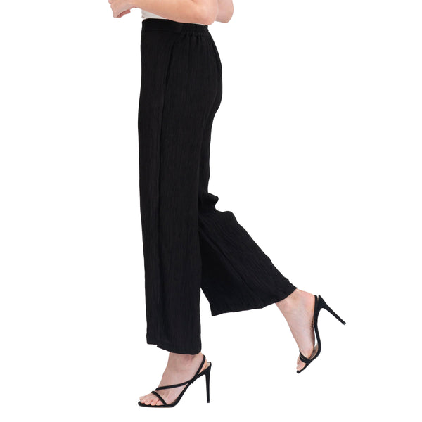 Damee Pull-On Wide-Leg Crinkle Pant in Black - 1223-BLK