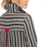 Textured Stripe Button Front Shirt in Grey/Black - 3629