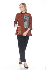 Artsy Mixed Media Mandarin Collar Jacket - 4103