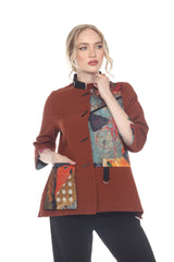 Artsy Mixed Media Mandarin Collar Jacket - 4103