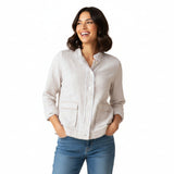 Soft Raw-Edge Linen Blend Button Front Jacket - 41552