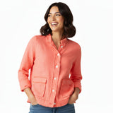 Soft Raw-Edge Linen Blend Button Front Jacket - 41552