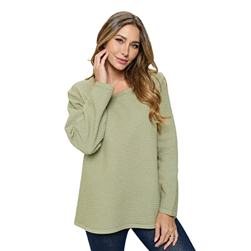 Focus Fashion Waffle Top in Olive Branch - C519-OLV - Size S & XL Only!