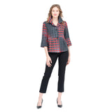Modern Grid-Print Short Peplum Jacket - 4946-RD - Size L Only!