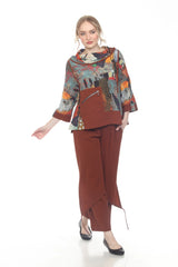 Modern-Art-Print Draped Neck Top - 4202