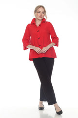 Textured Red Button Front Shirt-Jacket - 4203-RD