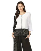 Graphic Mixed Print Colorblock Top in Black & White - 4209