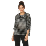 Textured Check Cowl Neck Poncho Top - 4233
