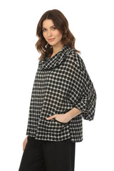 Textured Check Cowl Neck Poncho Top - 4233