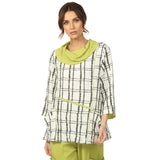 Textured Check Cowl Neck Top in Lime - 4253