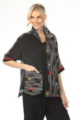 Mixed Dot & Stripe Colorblock Shirt Jacket - 4261