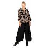 Bold Geometric-Print Blouse in Tan/Black - 7195T-TN