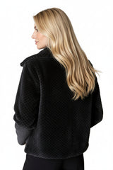 Textured Sherpa Zip Jacket in Black - 43161