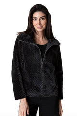 Textured Sherpa Zip Jacket in Black - 43161