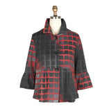 Modern Grid-Print Short Peplum Jacket - 4946-RD - Size L Only!