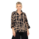 Bold Geometric-Print Blouse in Tan/Black - 7195T-TN