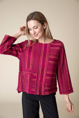 Change Your Stripes Pocket Pullover Top - 45820 - Size XS in Plum