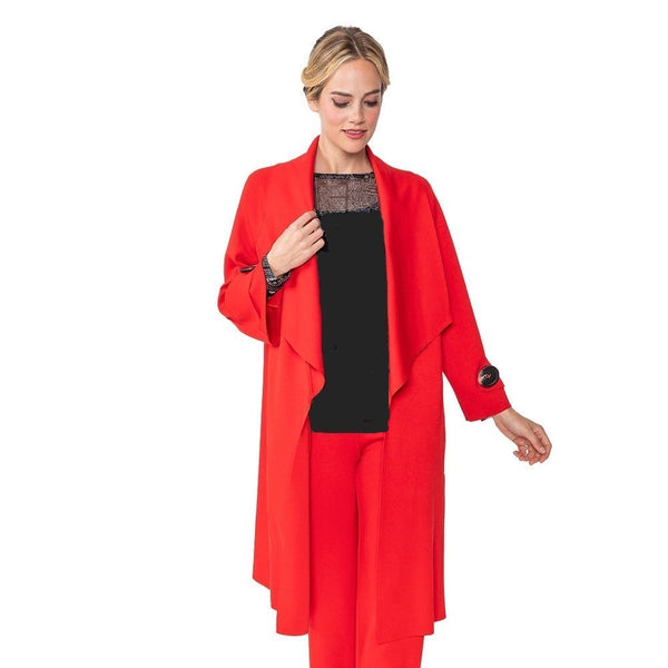 IC Collection Long Techno-Knit Open Front Jacket in Red - 4585J-RD - Size M Only!