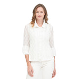 Diamond Design Ruffle Placket Jacket in White - 2397-WHT