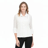 Diamond Texture Ruffle Front Jacket in White - 2397-WHT