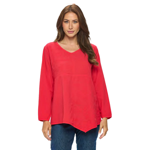 Focus V-Neck Voile Tunic Top in Red - V403-RD