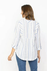 Coastal Boho Stripe Boyfriend Shirt - 46743-WT - Size L Only!