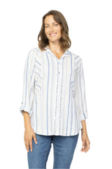 Coastal Boho Stripe Boyfriend Shirt - 46743-WT - Size L Only!
