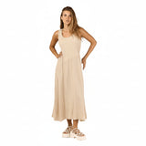 Sleeveless Linen Midi Dress with Ribbed Bodice - 46810