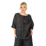 Mixed Direction Stripe Cocoon Top in Black - 6814T-BLK
