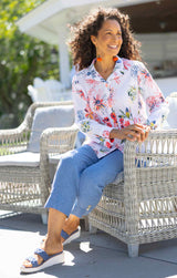 Habitat Floral Print Button Down Shirt in Melon/Multi - 47445-MLN