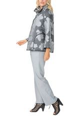 Floral Jacquard Open Front Jacket in Charcoal - 4757J-CH