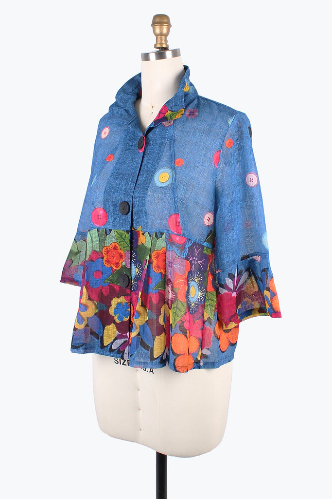 Damee Flowers & Buttons Print Peplum Jacket - 4882
