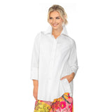 High-Low Cotton Blouse in White - 3758B-WT