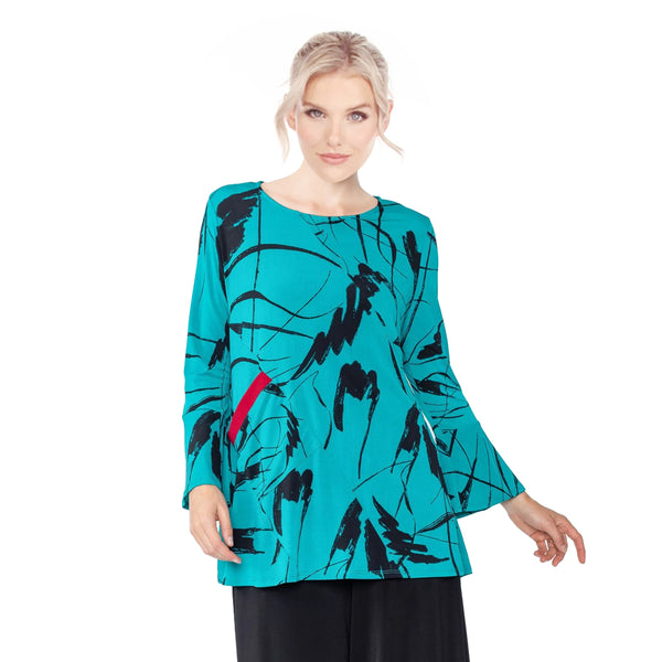 IC Collection Abstract Print Tunic Top in Teal - 4917T-TL - Size S Only!
