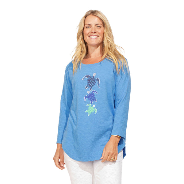 Escape by Habitat Swimming Turtles Hi-Lo Tee in Marina - 49204-MN - Size S Only!